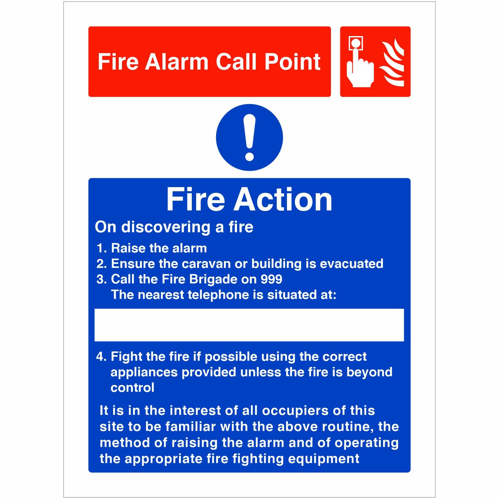 On Discovering a Fire – Fire Alarm Call Point Notice Sign